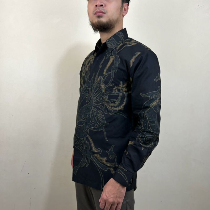 Batik pria lapis furing bahan katun halus raja ampat abstrak hitam