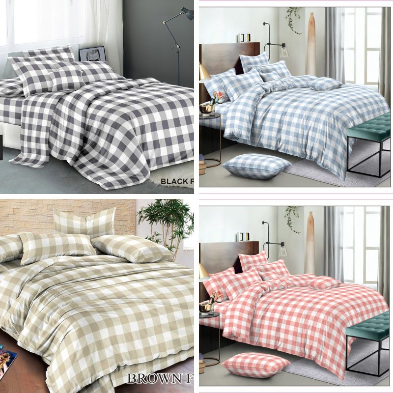 Sprei Homemade Aesthetic Minimalis/Sprei Kotak Ala Korea Size 180X200 Ukuran King T20 dan T30 Free Dua Sarung Bantal Dua Sarung Guling