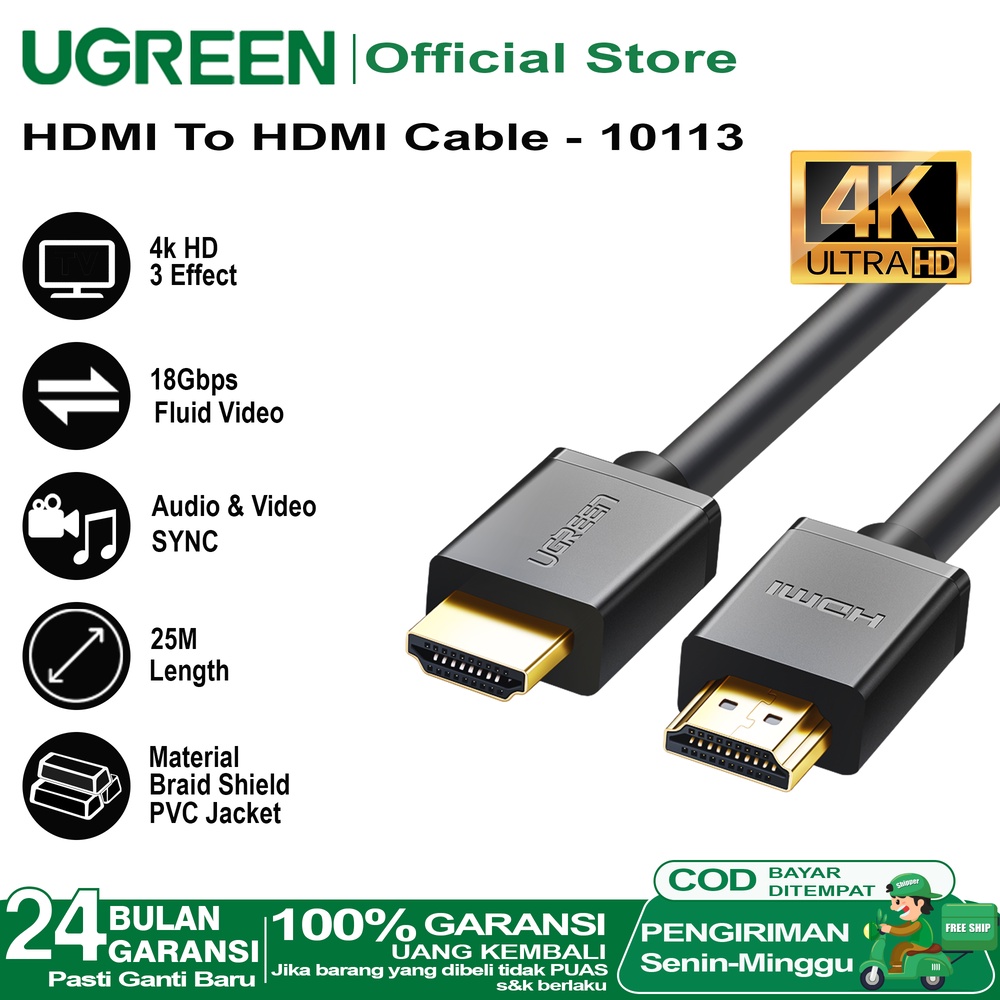 Jual Ugreen Kabel Hdmi To Hdmi Ultra Hd K Untuk Pc Monitor Tv Meter