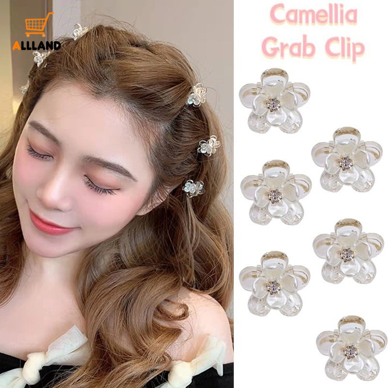 Sweet White Camellia Hair Clip/Jepit Rambut Bunga Akrilik Mini Berlian Imitasi Transparan/Wanita Perempuan Kepala Poni Grab Kecil