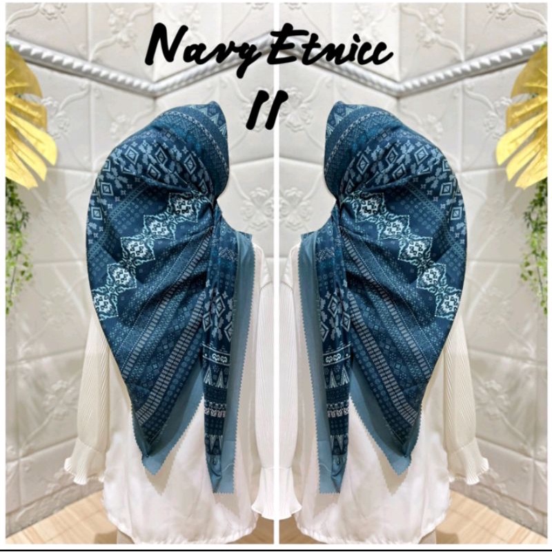 Jilbab Voal Motif Etnik Navy ( H A )