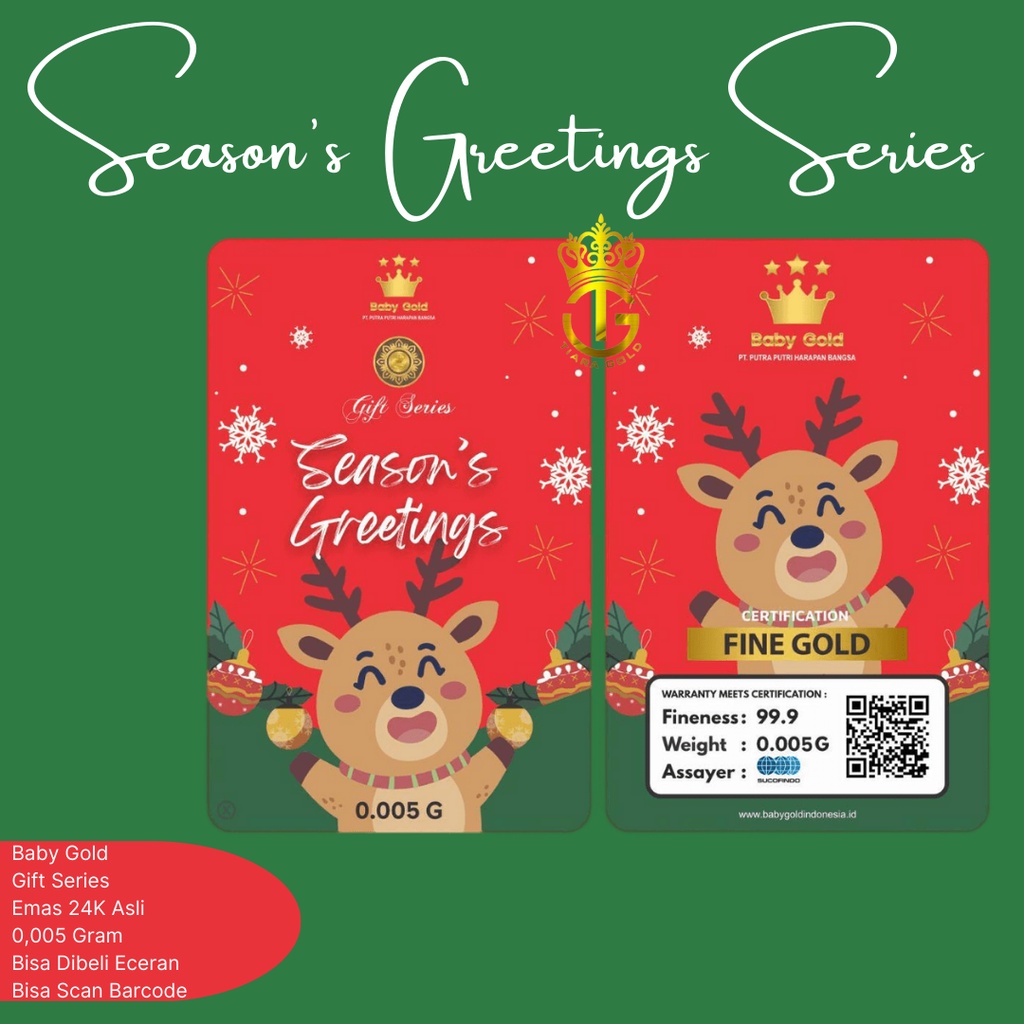 BABYGOLD GIFT SERIES SEASON'S GREETING 0,005 Gram KEMASAN PVC (seperti Kartu ATM) KADO EMAS CHRISTMA