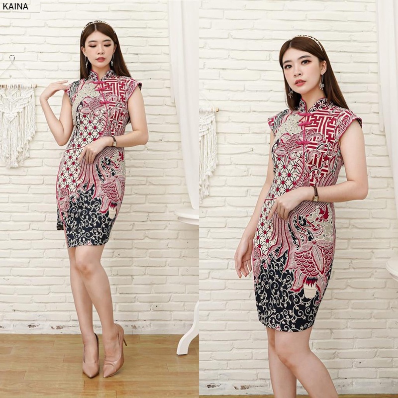 Evercloth Kaina Dress Batik Wanita Dress Wanita Batik Couple Seragam Cheongsam