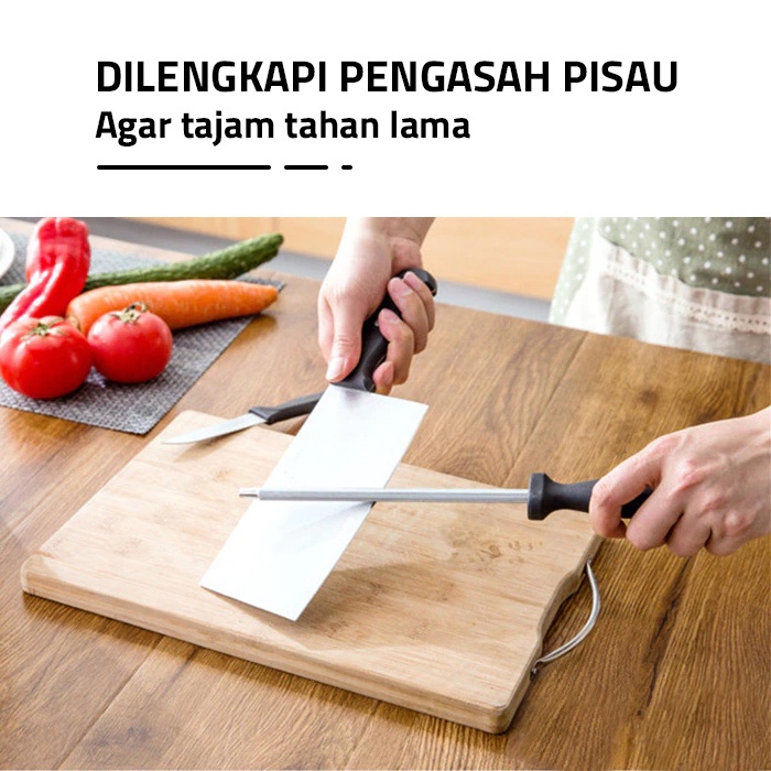 Pisau Dapur Set isi 8 psc 1068 - Hitam Stainless Alat Dapur