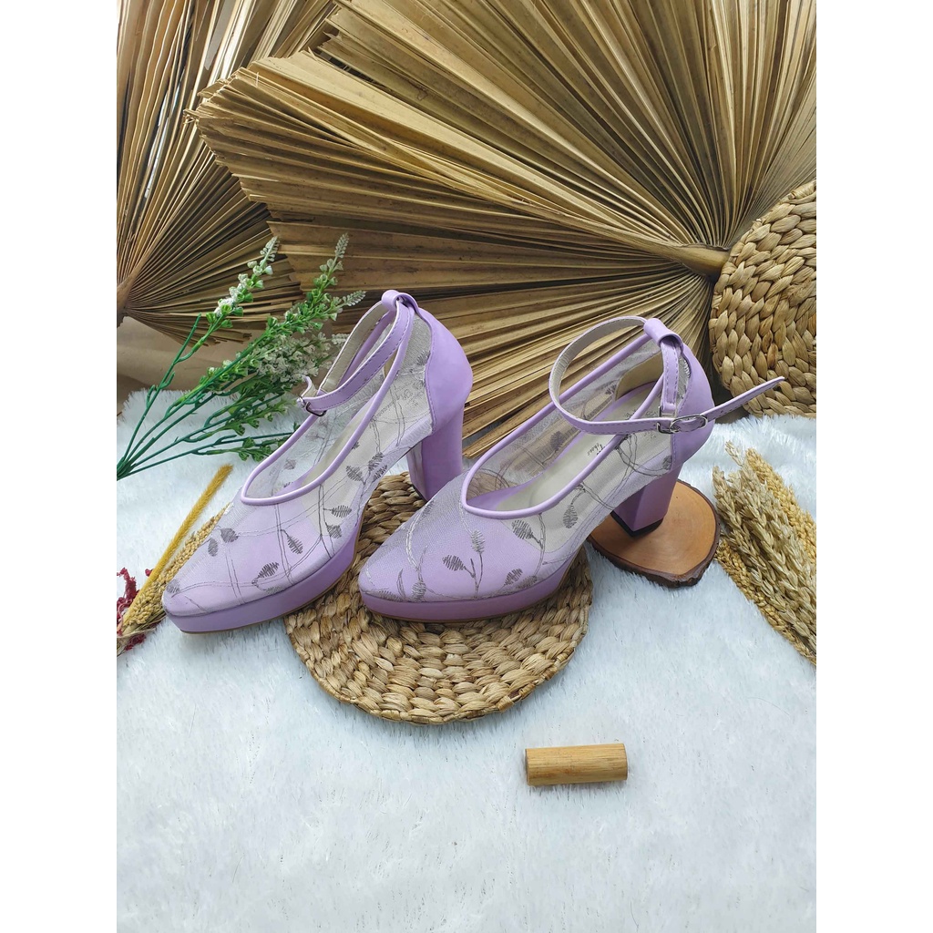 sepatu weddding wanita vilea lilac tali  tinggi 9 cm