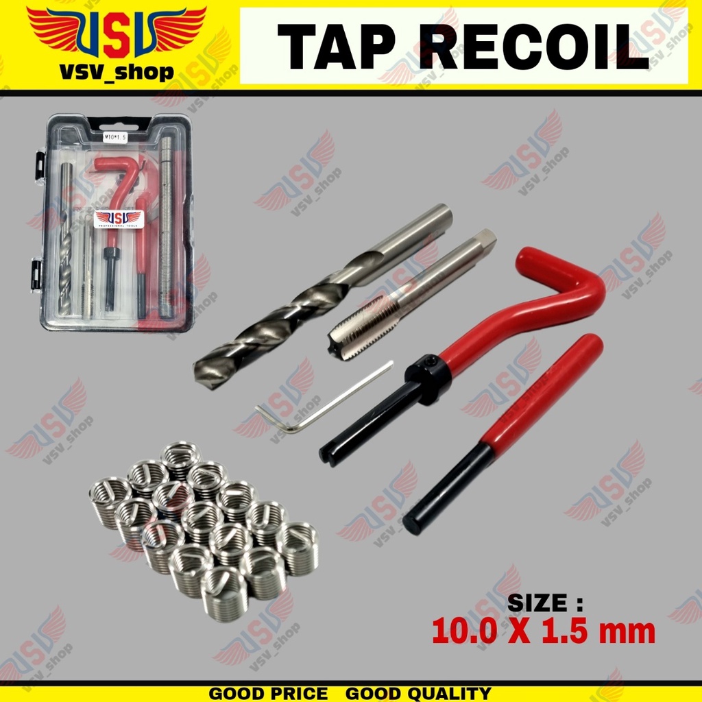 Thread Repair Kit Set M10x1.5 Tap recoil Helicoil Hand Tap Alat Memperbaiki Drat Rusak