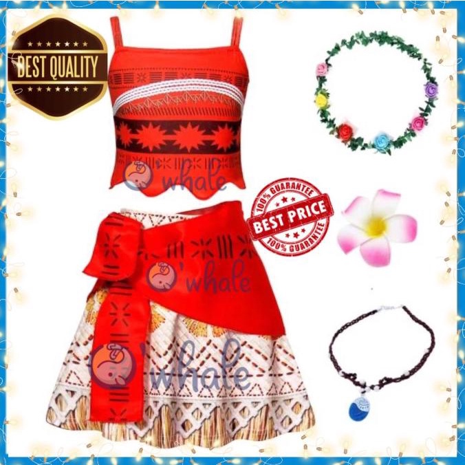 Kostum Set Moana / Baju Moana / Cosplay Moana / Gaun Dress Moana