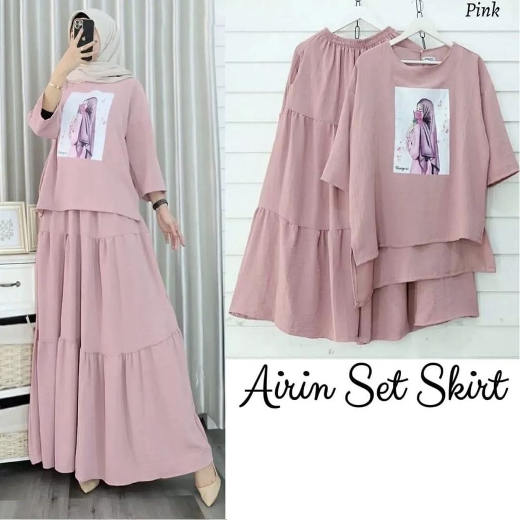 AIRIN SET MC BAHAN SYAKILA PREMIUM MOTIF POLOS APLIKASI SABLON DAPAT BAJU DAN ROK UKURAN M L XL XL SETELAN WANITA TERBARU 2023 KEKINIAN ONE SET WANITA KOREAN STYLE MUSLIM SET CASUAL FASHION MUSLIM VIRAL LENGAN PANJANG