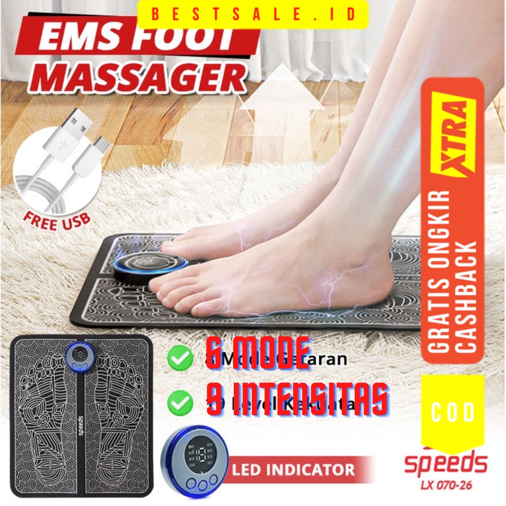 Pemijat Kaki Elektrik USB Cas 6 Mode - EMS Foot Massager Mat USB Rechargeable Pulse 6 Mode