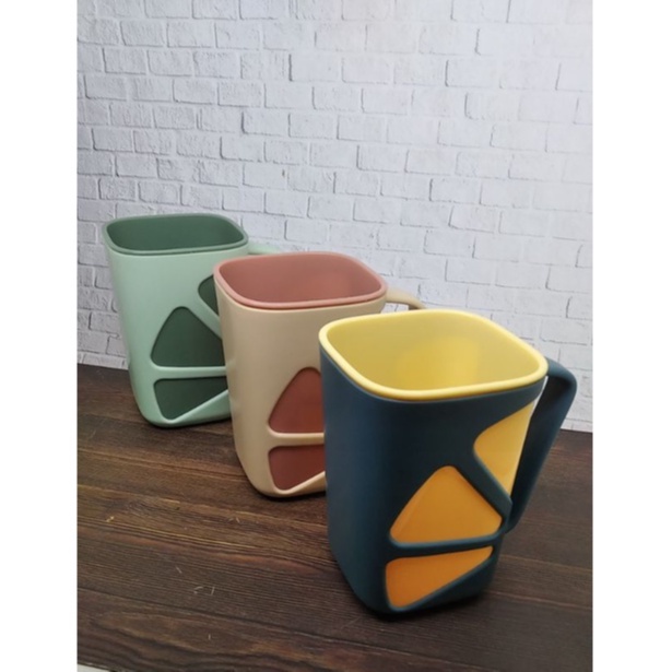 CANGKIR KOPI SUNKIST  3  PCS GELAS GAGANG PLASTIK TEBAL GELAS PLASTIK MUG PLASTIK