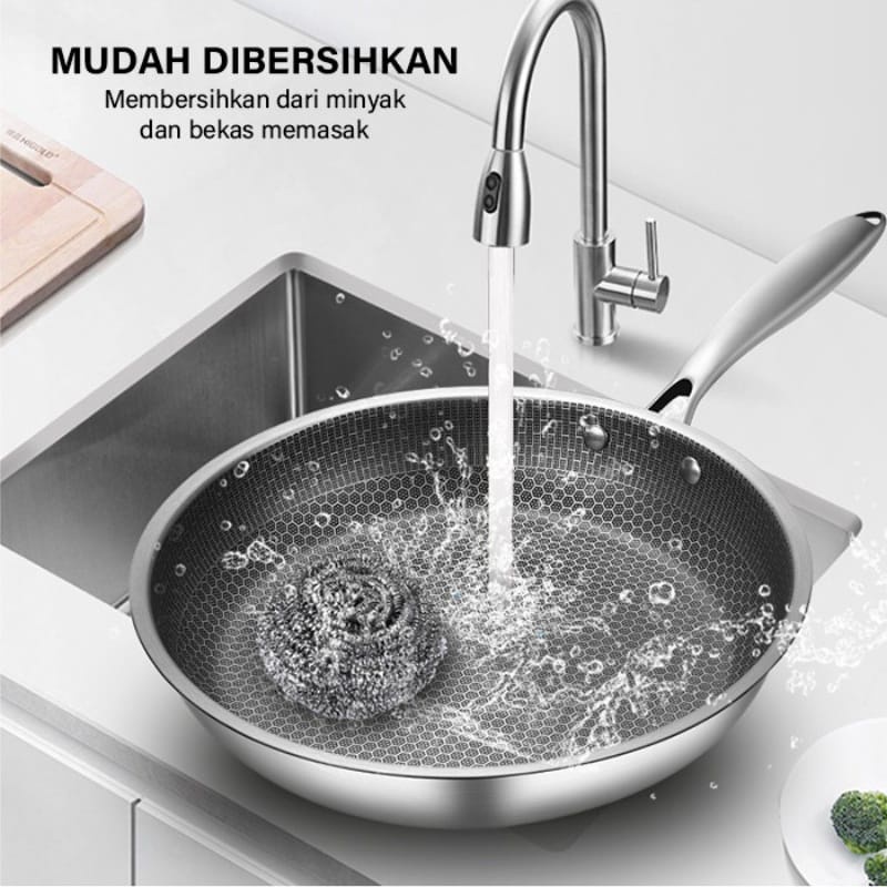 MILIKI SEGERA!! Wajan Enamel Tebal CG-7 Anti Lengket Wajan Penggorengan Stainless stell Frying Pan Wajan Kuali Anti Gores -TERMURAH