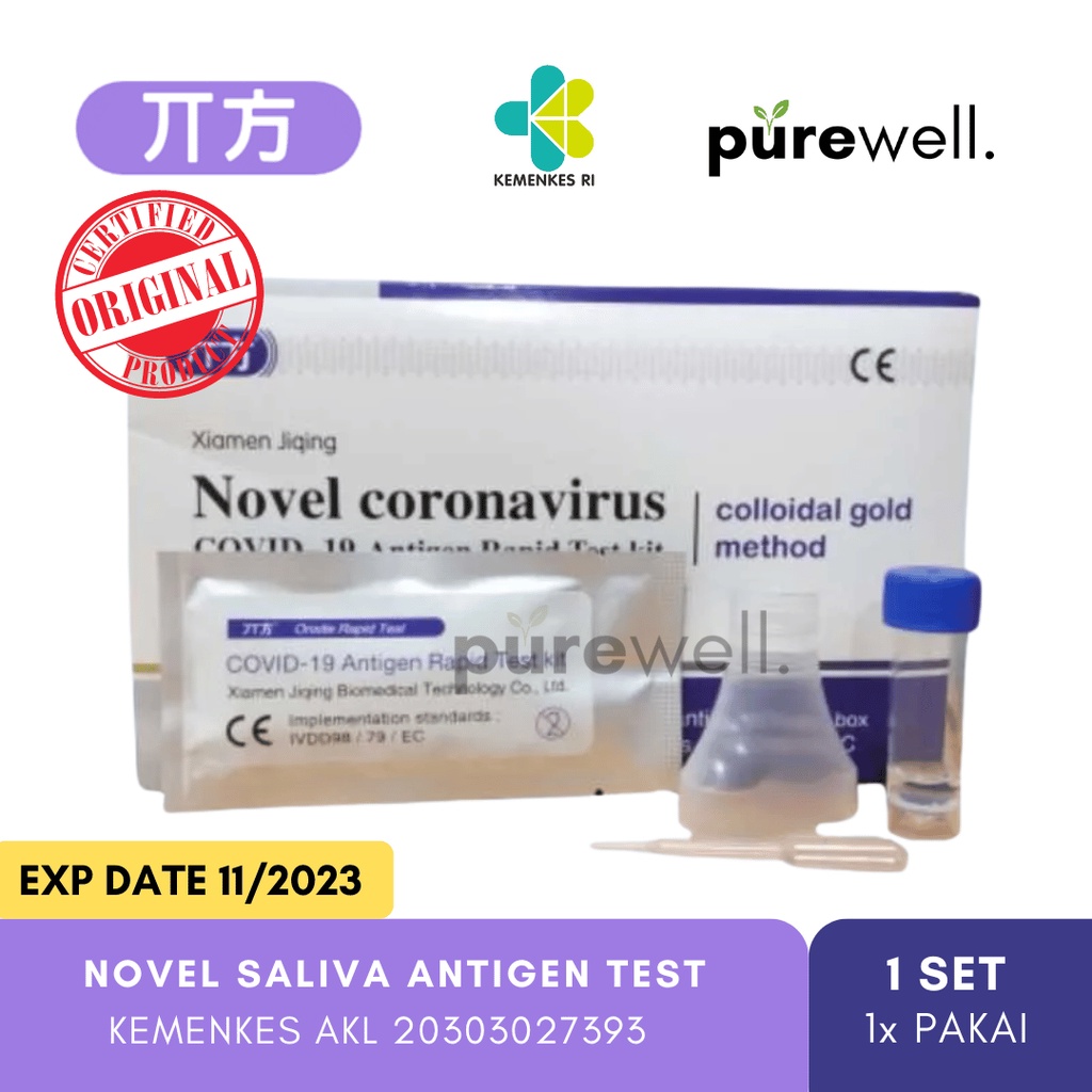 NOVEL SALIVA Antigen Swab Rapid Test Alat Tes Air Liur Mandiri Satuan Original Xiamen Jiqing Coronavirus