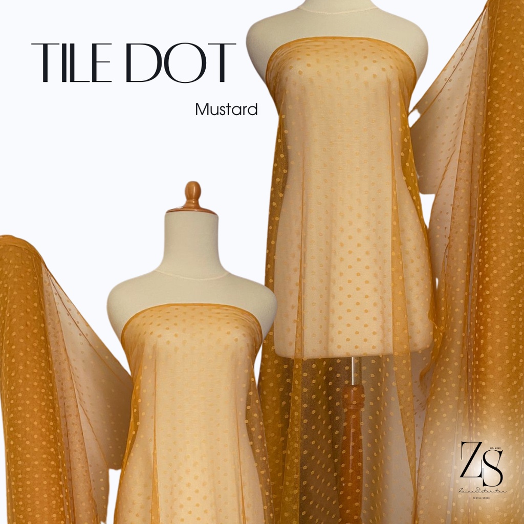 Kain Tile Tille Tule Tulle Dot Dotty Polkadot Warna Kuning Kunyit Mustard