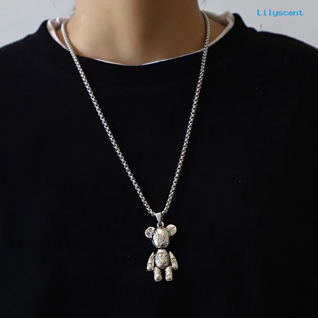 [LS]Pria Kalung Hip Hop Punk Sendi Bergerak Hypoallergenic High Gloss Hadiah Fashion Perhiasan Robot Beruang Liontin Kalung Untuk Pesta