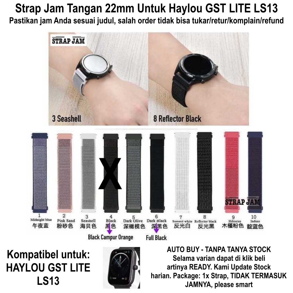 Tali Jam Kompatibel Haylou GST Lite LS13 22mm - Strap Sport Loop Velcro Krekan