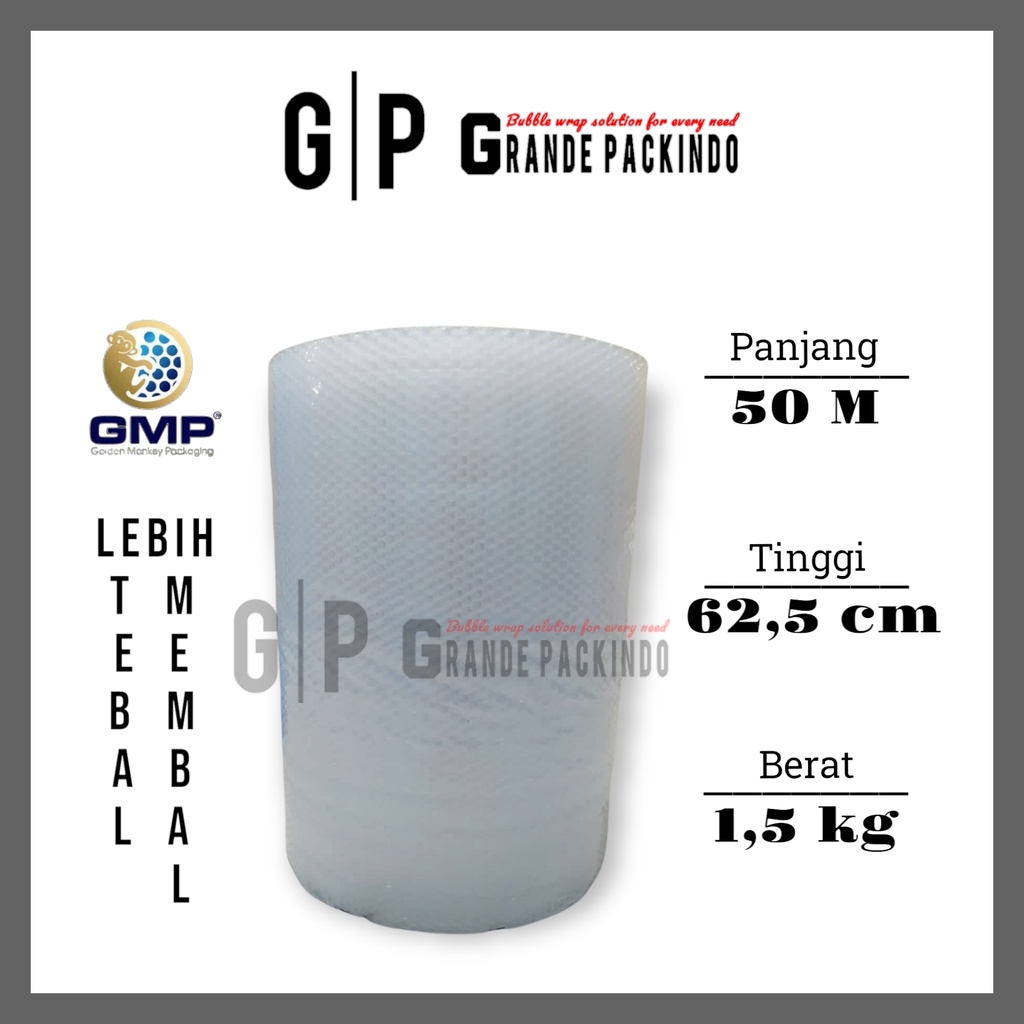 

Bubble Wrap Roll TEBAL PREMIUM MURAH 60CM X 50 Meter (1 Roll besar bagi 2) GMP KINGSMAN Warna Hitam/Bening