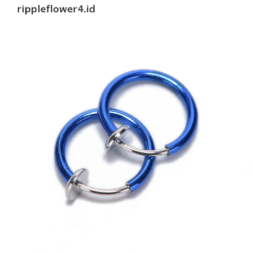 {rippleflower4.id} 2pc Anting Tusuk Palsu Punk Clip On Body Hidung Bibir Cincin Hoop Ear Unisex~