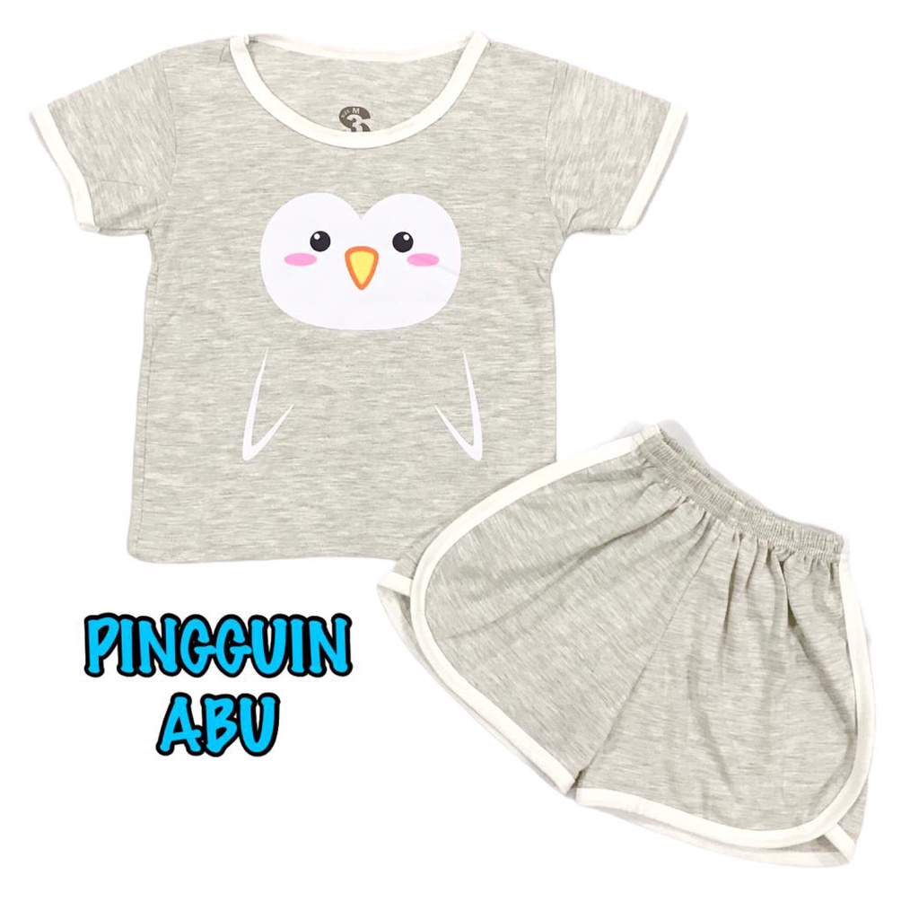 (1 KG MUAT 8 STEL) SETELAN SANTAI ANAK CEWEK/PEREMPUAN COWOK/LAKI-LAKI UNISEX CUPHA BAHAN KAOS PENGUIN