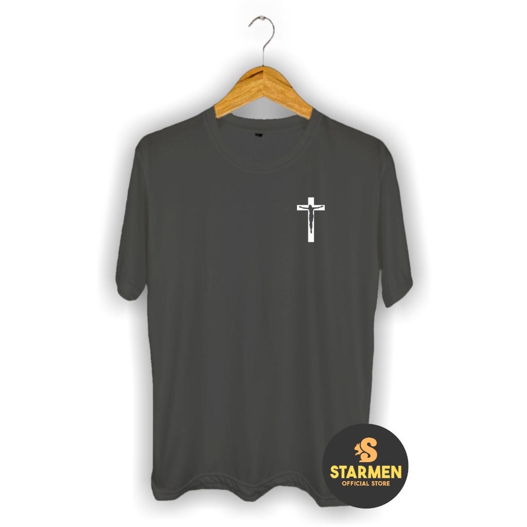 Kaos Distro Pria T-Shirt Motif Logo Salib Jesus