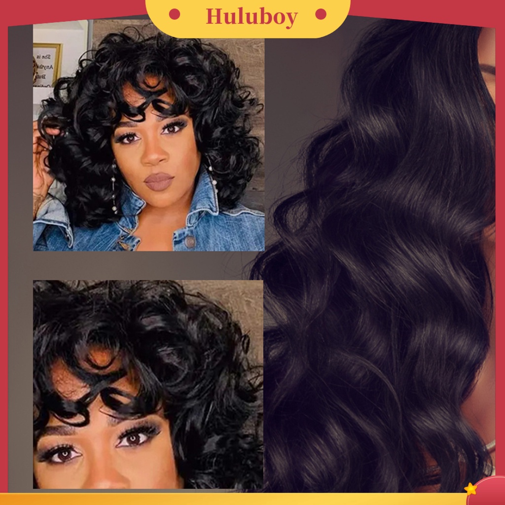 Wig Rambut Panjang Keriting Dengan Poni Bahan Sutra Suhu Tinggi Untuk Wanita