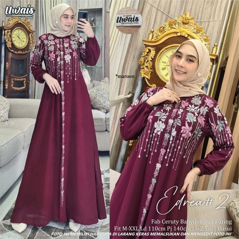 Baju Gamis Wanita Terbaru 2022 Edrea Dress Ceruty Babydoll Aksen Renda Baju Kondangan Busui Friendly Gamis Pesta Mewah Elegan