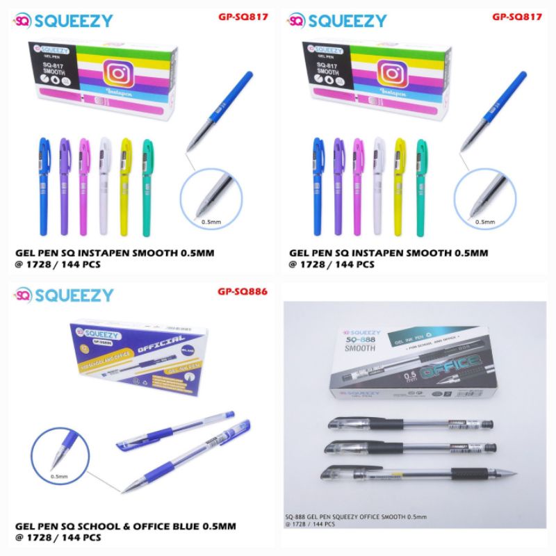 

(12 Pcs/1 Lusin) Bolpen/ Pulpen/ Pena 0,5mm SQUEEZY SMOOTH 888 886 887 817 889
