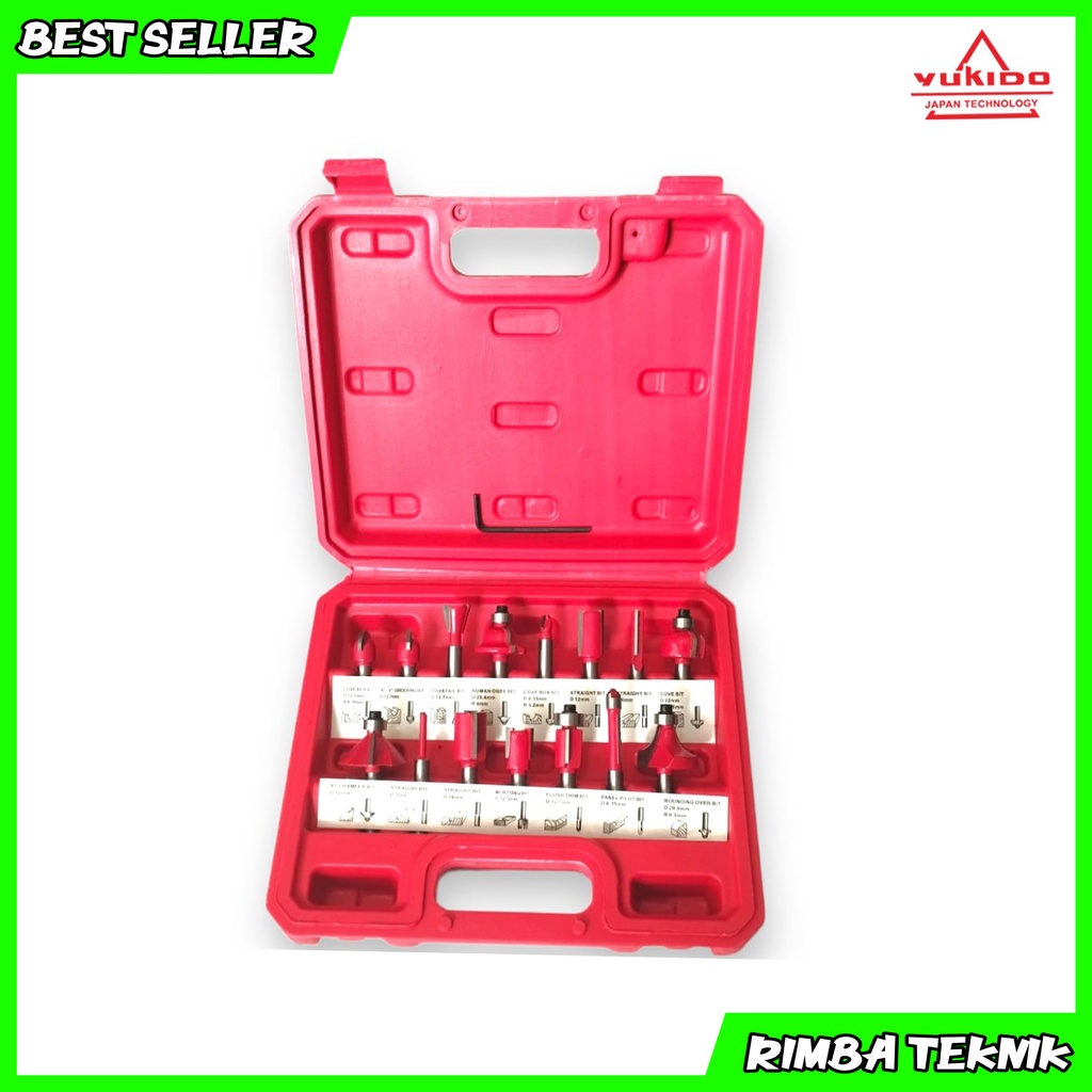 Isi 15 pcs mata trimmer set yukido aksesoris mesin profil kayu router bit set 6mm