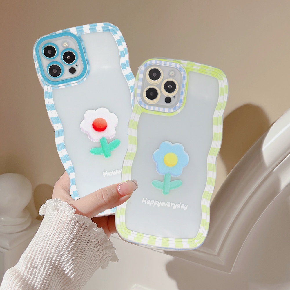 Realme 10 Realme C33 C35 C31 C30 Realme 9i 6i 8i 5i 7i C15 C12 C25 Realme C21Y C25Y C11 2021 C20 C3 C1 Clear Case Fashion Permen Warna Kotak-Kotak Wavy Edge Flower Soft TPU Cover RIXUAN