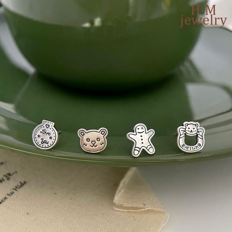 Suasana Natal Retro Tertekan Gingerbread Man Bear Ear Studs 2022anting Baru