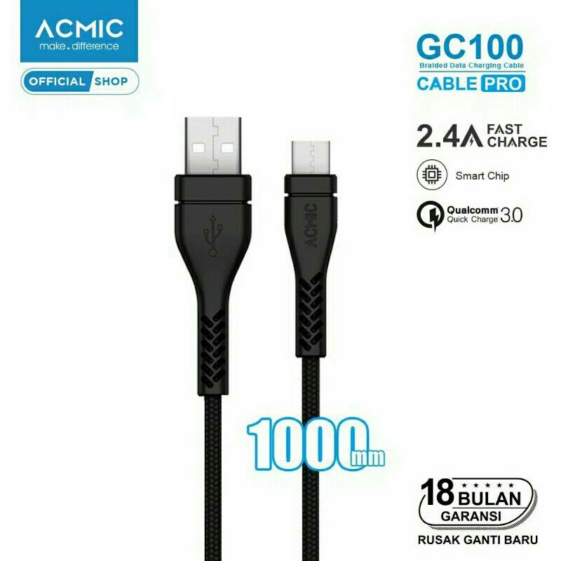 Acmic GC100 Kabel Data Charger Type C 100cm Fast Charging Original