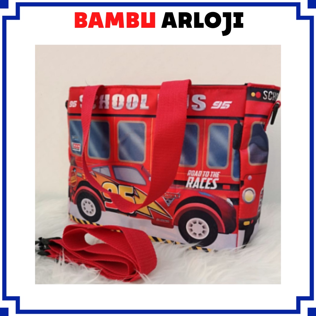 BAJ TAS 2 IN 1 NGAJI TENTENG / SELEMPANG SLEMPANG ANAK LES KARAKTER  / IMPORT SCHOOL BUS BE / TA041