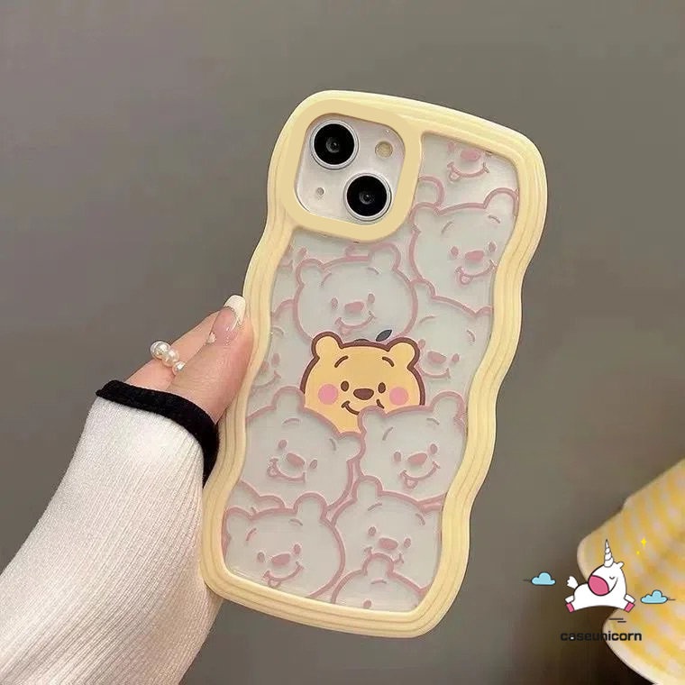 Kompatibel Untuk iPhone 6 6s 8 7 Plus 11 12 14 13 Pro Max XR 14Plus X XS Max SE 2020transparan Wavy Edge Kartun Lucu Winne the Pooh Soft TPU Case