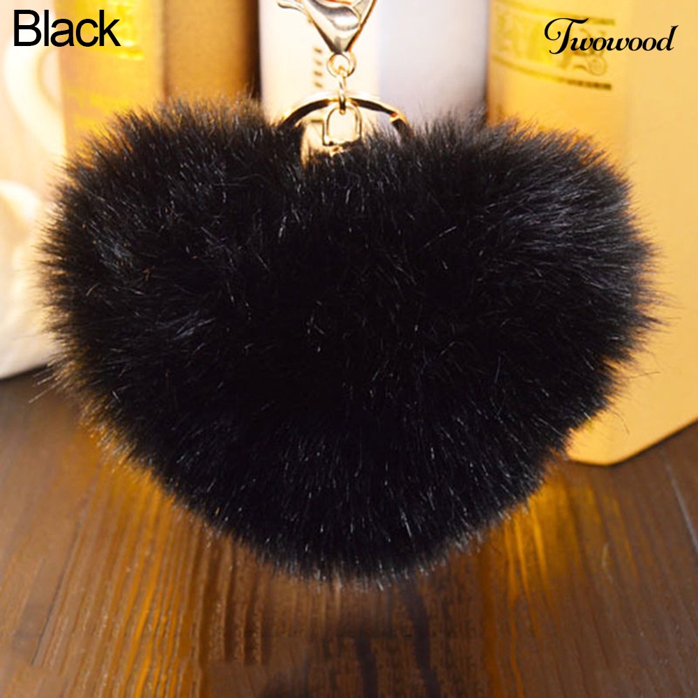 Twowood 10 cm Lucu Faux Fur Ball Pompom Bentuk Hati Gantungan Kunci Ponsel Mobil Handbag Key Ring