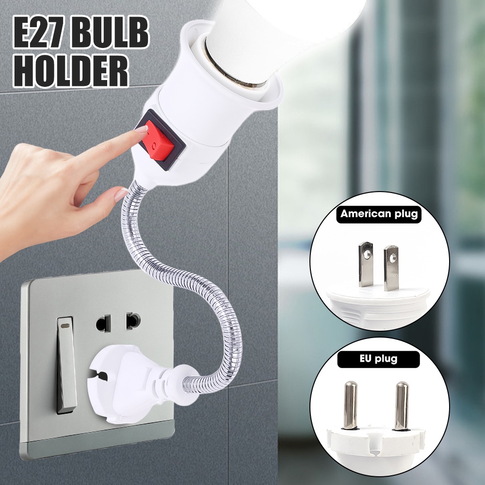 E27 Stop Kontak Lampu Bohlam Base Light Holder Hemat Energi Lampu Meja LED Colokan Adaptor Dengan Saklar EU US Plug Extender Extension Converter Bulb Base