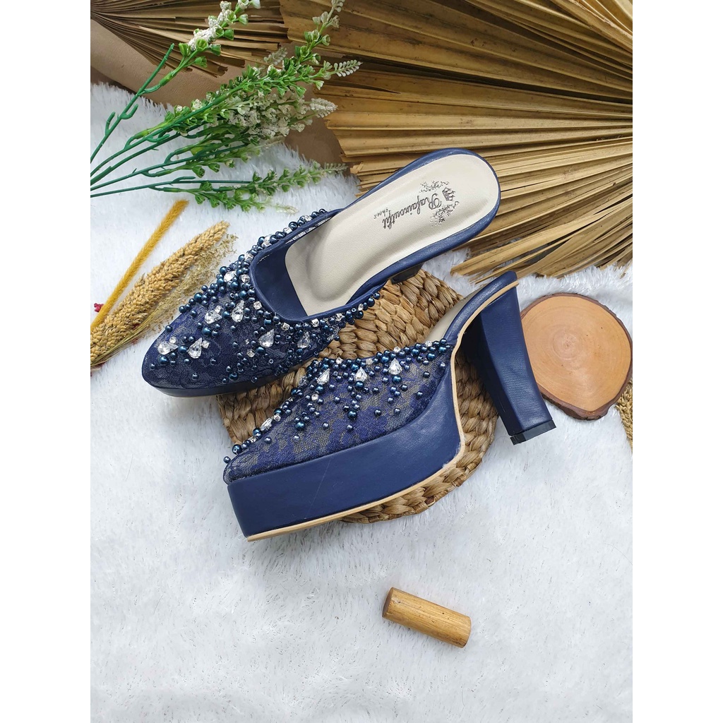 sepatu wanita wedding sintya navy 10cm