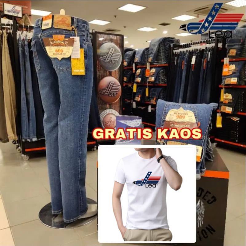 PAKET HEMAT BELI CELANA JEANS STANDAR PRIA GRATIS KAOS LEA PREMIUM