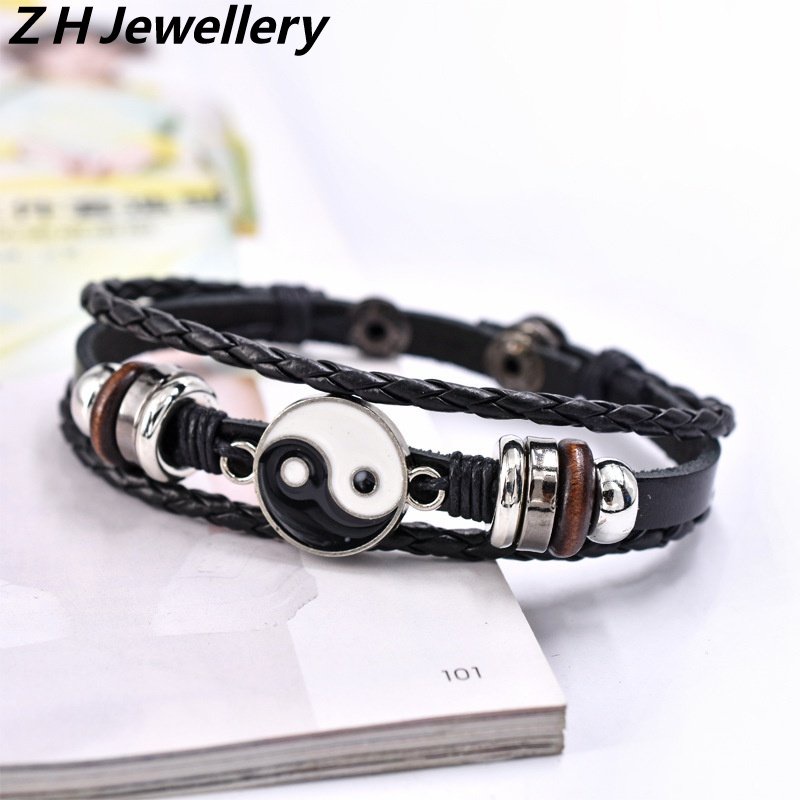 [Z H Jewelry] Hip Hop Rock Fashion Pria Gosip Gelang Kulit/Aksesoris Perhiasan Pesta 18CM~21CM