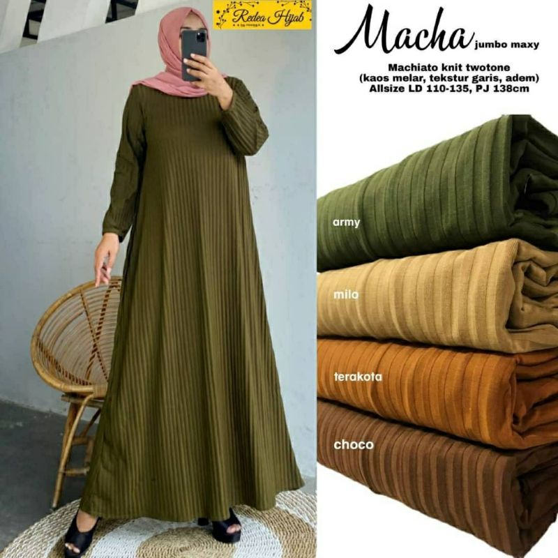 Macha Jumbo Maxy, GAMIS WANITA MUSLIM CANTIK JUMBO FIT XL-XXXXL LD 110-135 BAHAN KNIT TWOTONE TERMURAH OOTD