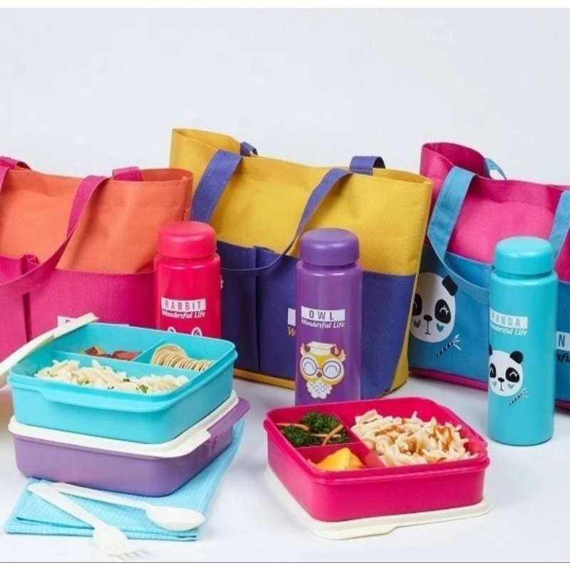 Lunch Box Set / Set Tempat Makan / Tas Bekal Makanan Lucu Murah