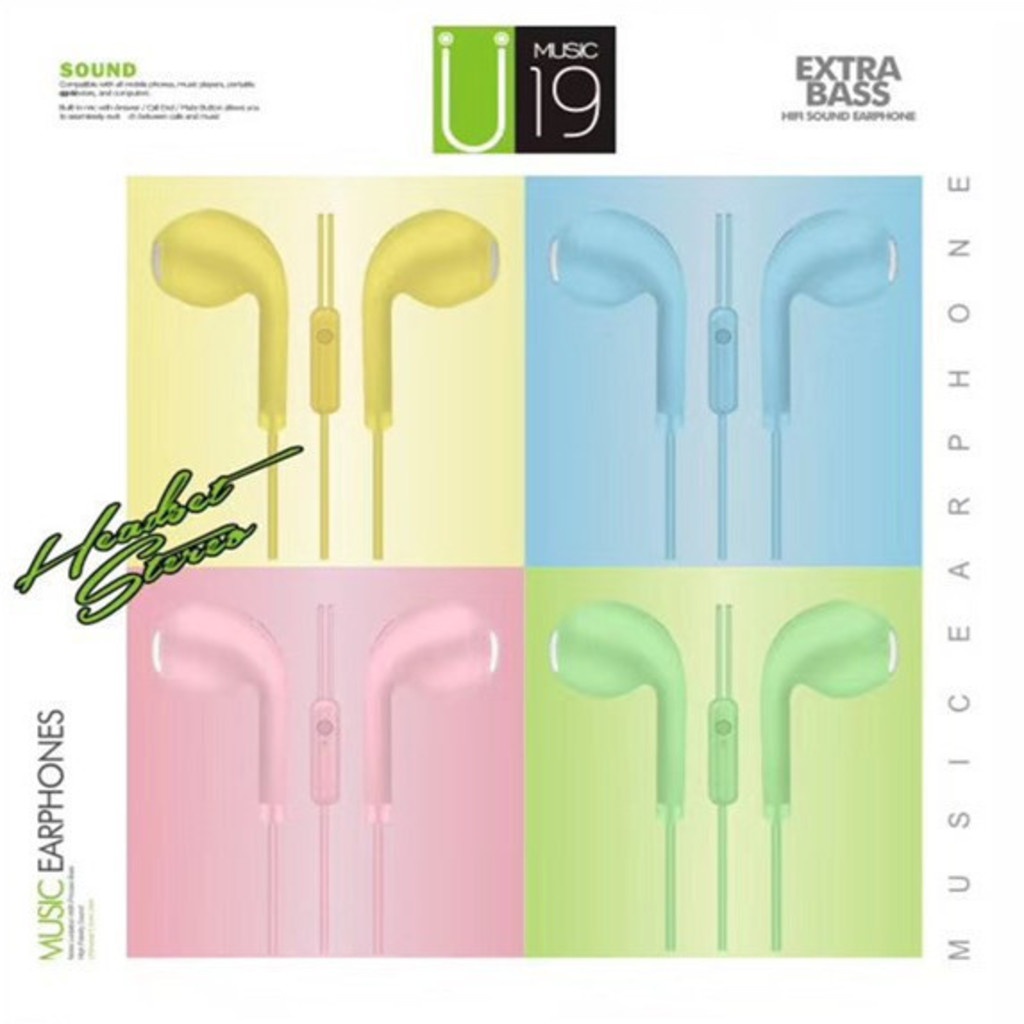 U19 Headset In-ear Kabel Macaron Wired Headphone HIFI Headset 3.5mm Earphone