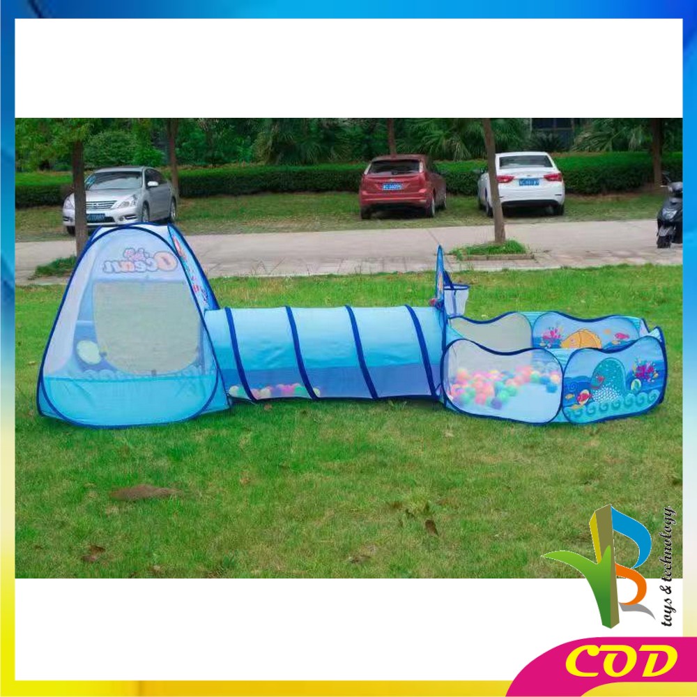 RB-M6 Mainan Tenda Anak Terowongan 4 in 1 + Kolam + Ring Basket Mainan Keranjang Mandi Bola Anak