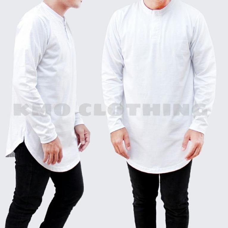 Kaos Kurta Lengan Panjang / Kaos Longline / Kaos Pria Lengan Panjang / Baju Kaos Pakaian Tshirt Pria
