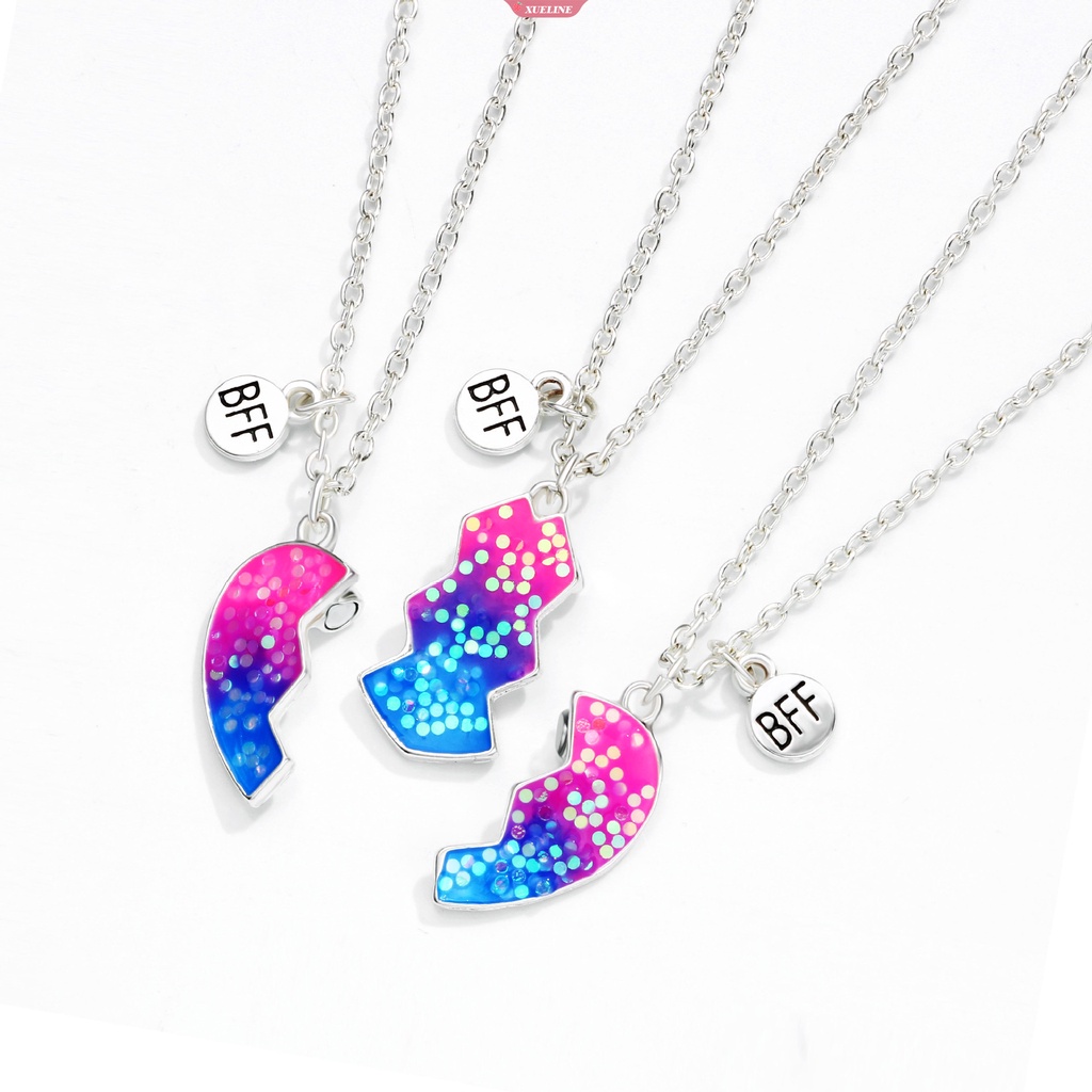 Fashion 3pak Bff Hati Liontin Kalung Rainbow Enamel Patah Hati Liontin Pada Rantai Kalung Untuk Wanita Gadis Perhiasan Hadiah [ZXL]