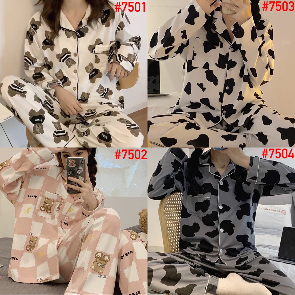 Piyama Baju Tidur Wanita PP Import Fashion Krah Kancing Lengan Panjang