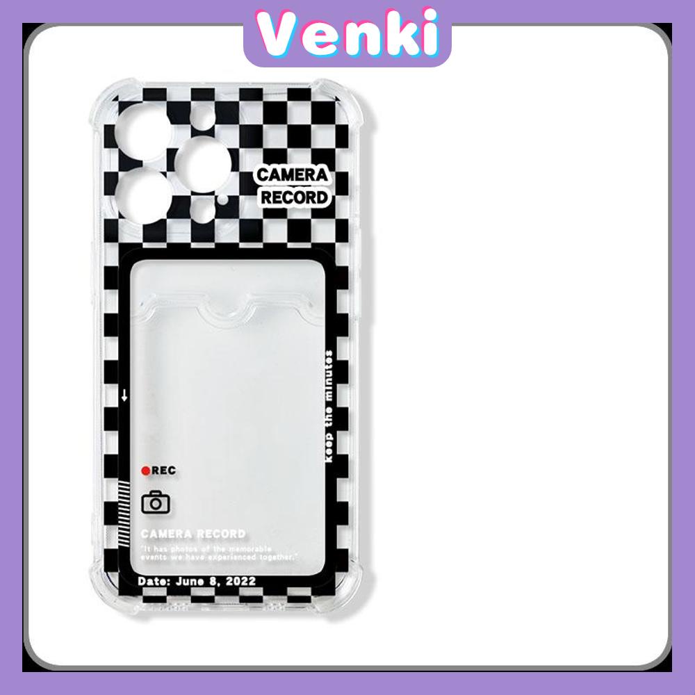 Case iPhone 14 Pro Max Card Holder Case Transparent Simple Case Card Storage Checkerboard Cute Camera Protection Shockproof For iPhone 14 13 12 11 Plus Pro Max 7 Plus X XR