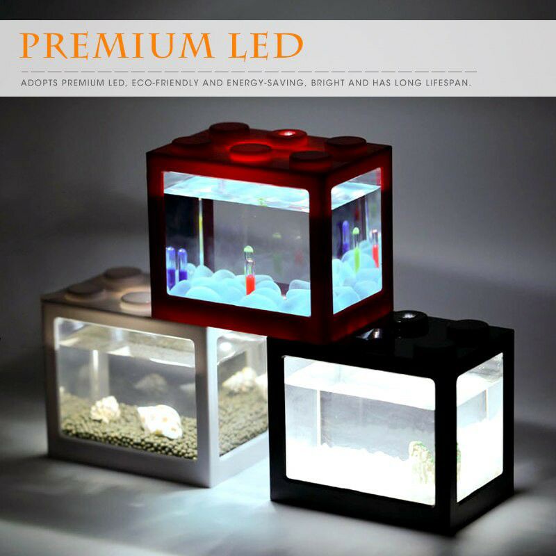 Akuarium cupang lego akrilik 4 sisi Lampu Led USB aquarium ikan koi ikan mas