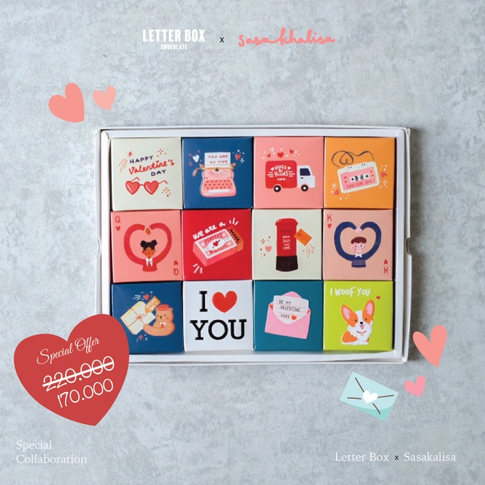 

[BEST SELLER] Hadiah Coklat Valentine - Letter Box Chocolate Valentine's Day 4x3 - SET A