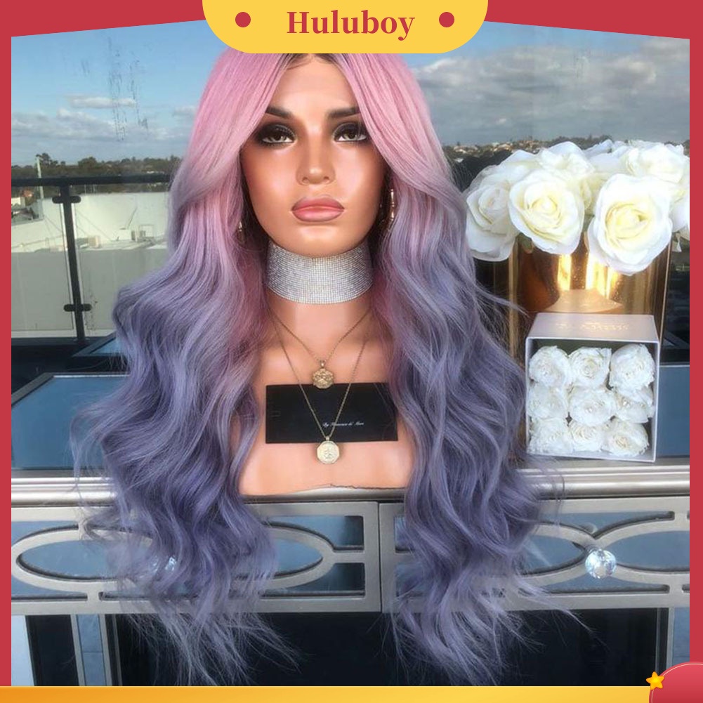 Wig Rambut Palsu Panjang Keriting Warna Gradasi Untuk Cosplay Wanita