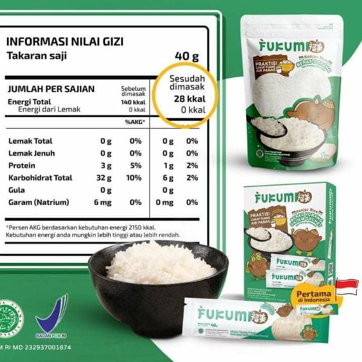 

Fukumi Box Beras Porang Konjac Rice Beras Shirataki Instan 1 Box Isi 7 Sachet @40 gr (1 Dus Harga Grosir)
