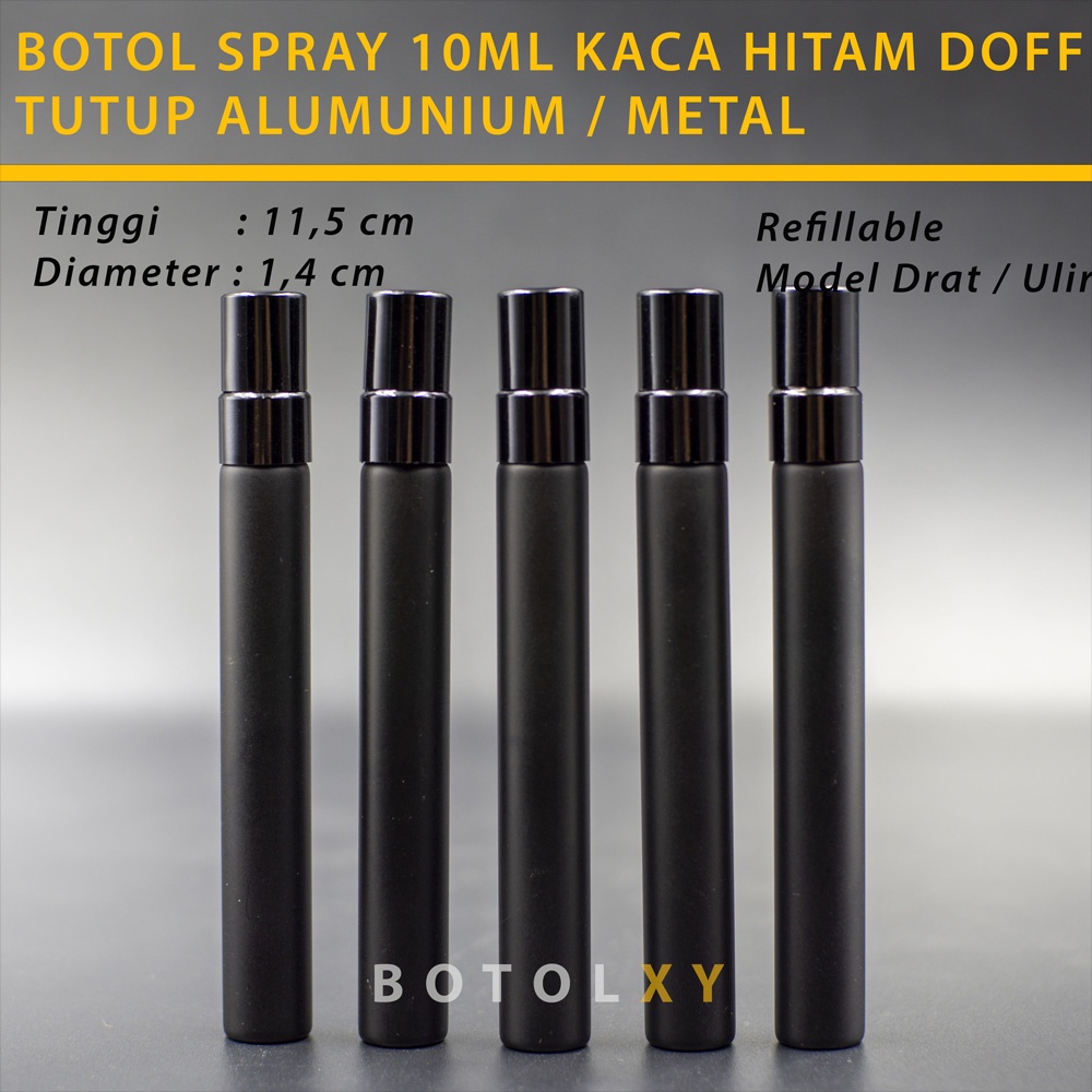 Botol Spray 10ml Kaca HITAM DOFF Tutup Aluminium / Metal Parfum